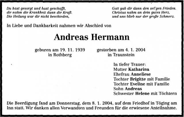 Hermann Andreas 1939-2004 Todesanzeige